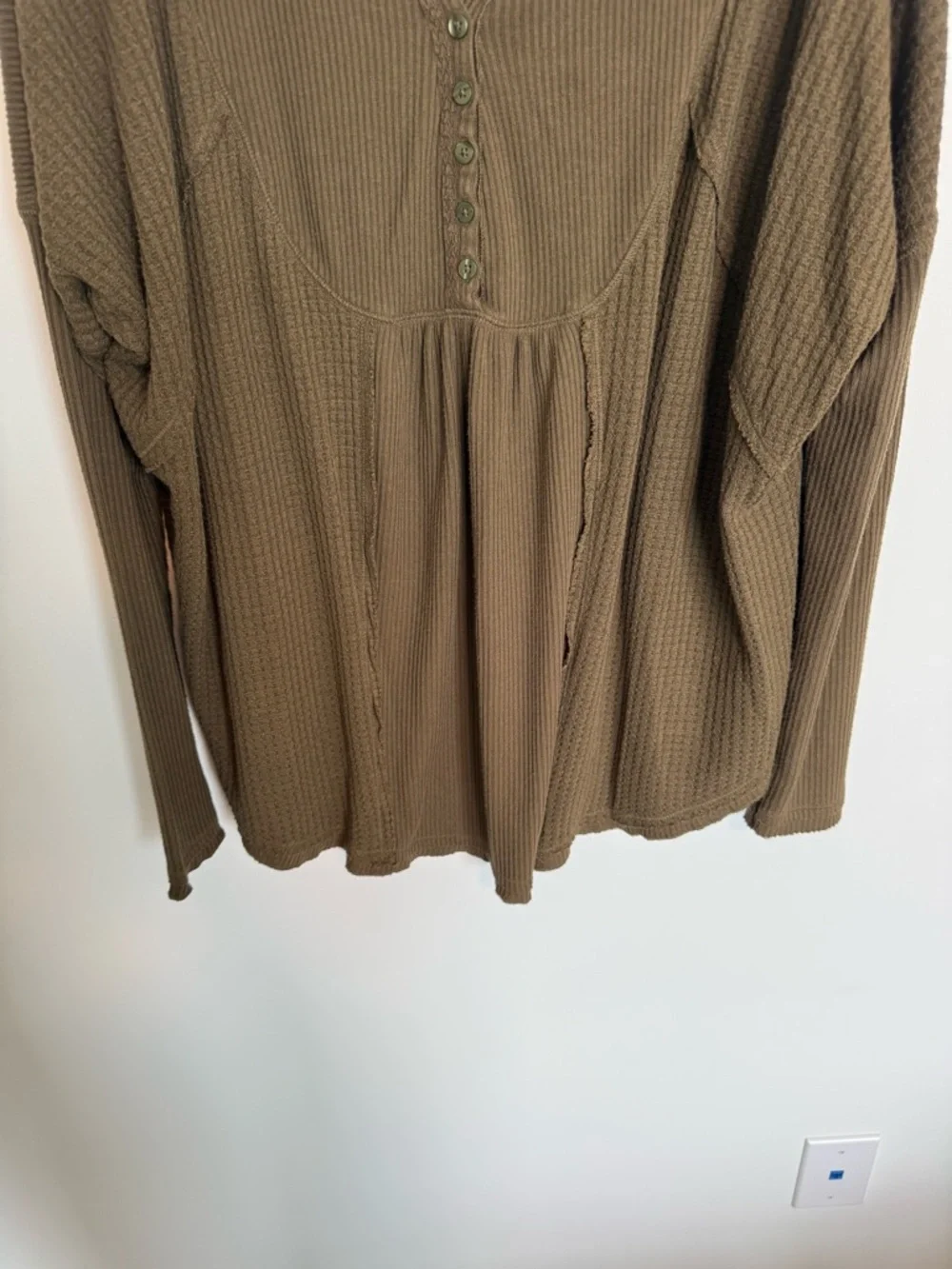Free People Olive Waffle Henley Long-Sleeve Top - Picture 4 of 8